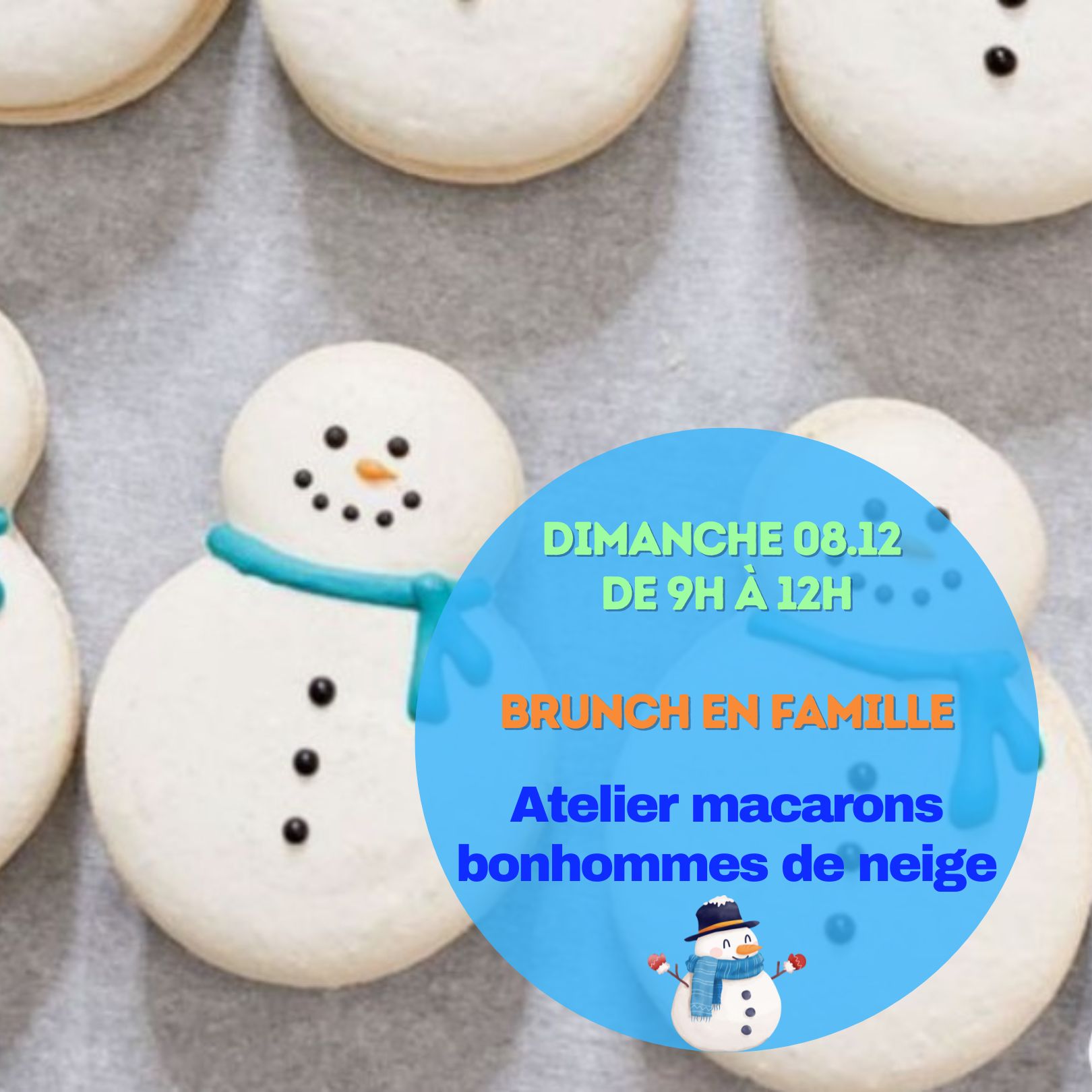 Family brunch baking workshop snowman macaroons